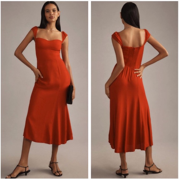 NWT Reformation Bryson Midi Dress Sweetheart Cherry Red - Picture 3 of 10